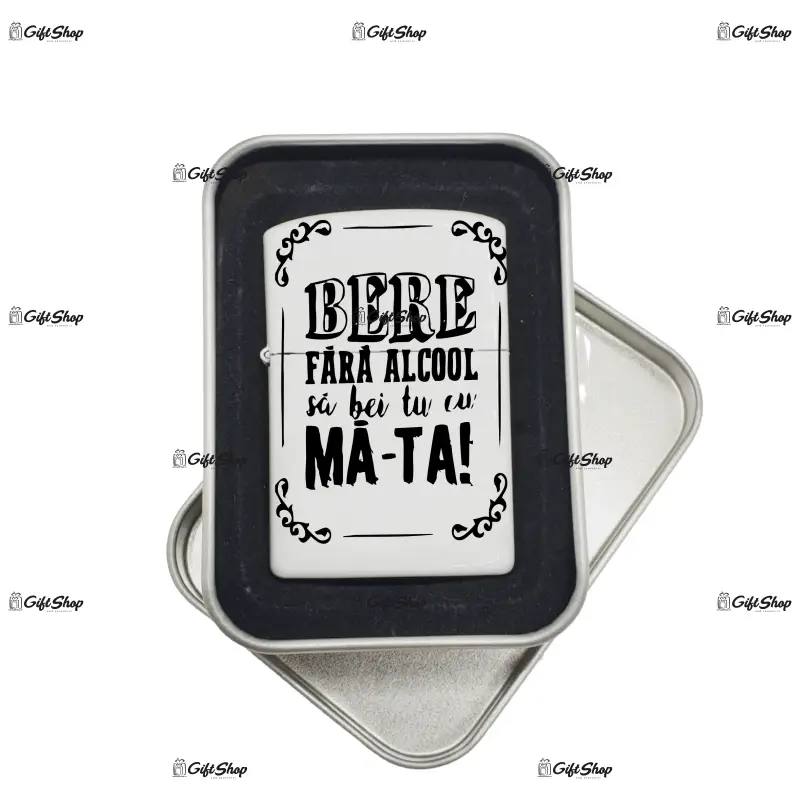 Bere fara alcool..., bricheta metalica gravata laser cu mesaj